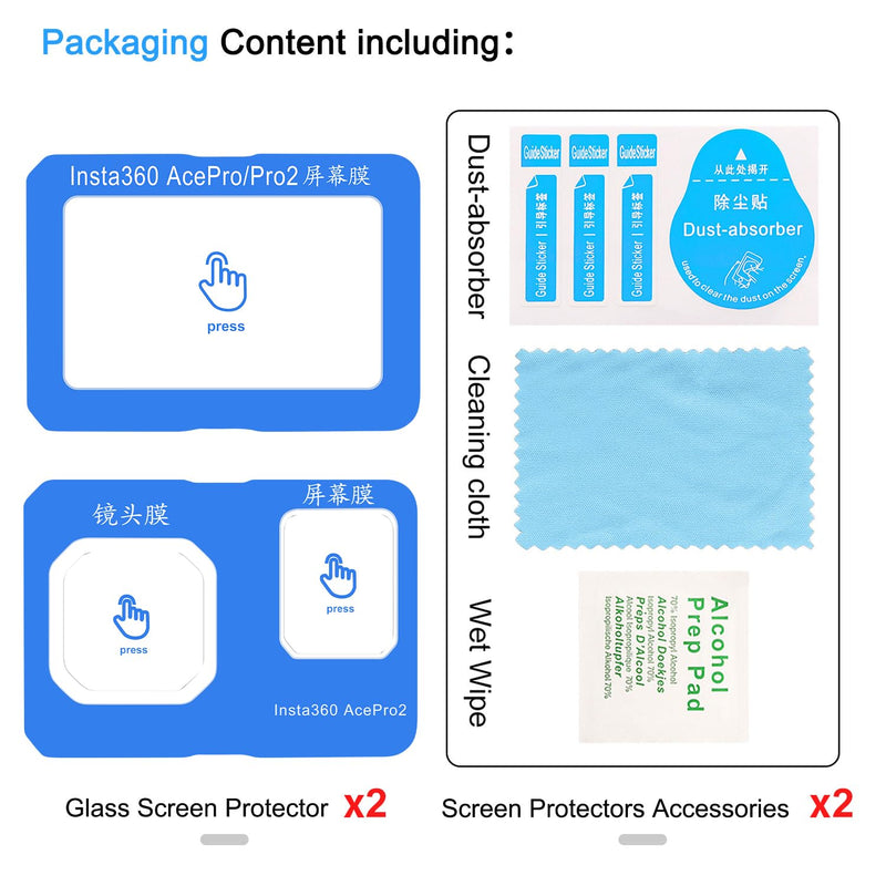 4 pcs Lens Screen Protector made for Insta360 Ace Pro 2 | [Camera Tempered Glass], [Alignment Kit Eazy installation], 9H Hardness, Anti-Scrach, Anti-Bubble, Easy Install