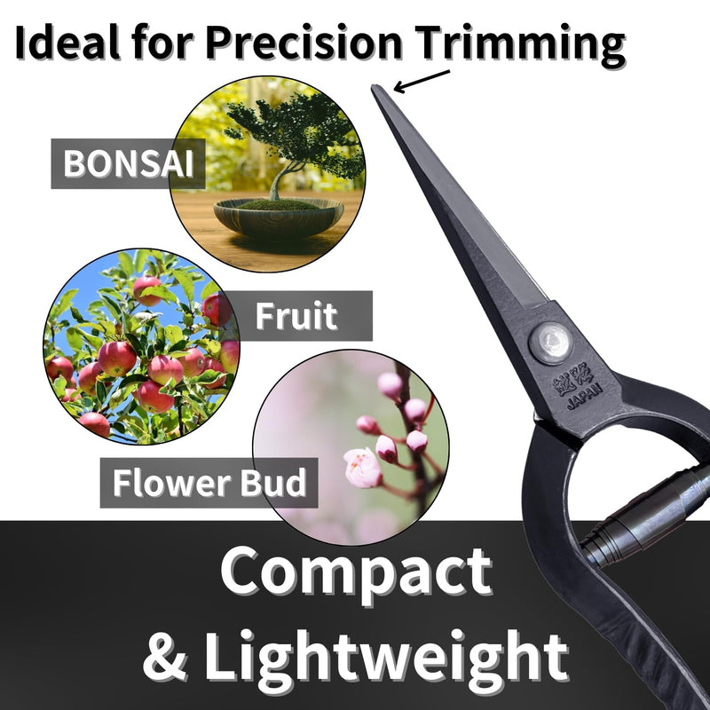 Bonsai Trimming Scissors 6.8" Made in JAPAN, Garden Plant Trimming Shears, Hand Forged Japanese Carbon Steel Blade, Spring Loaded Handle, Black 6.8" Trimming