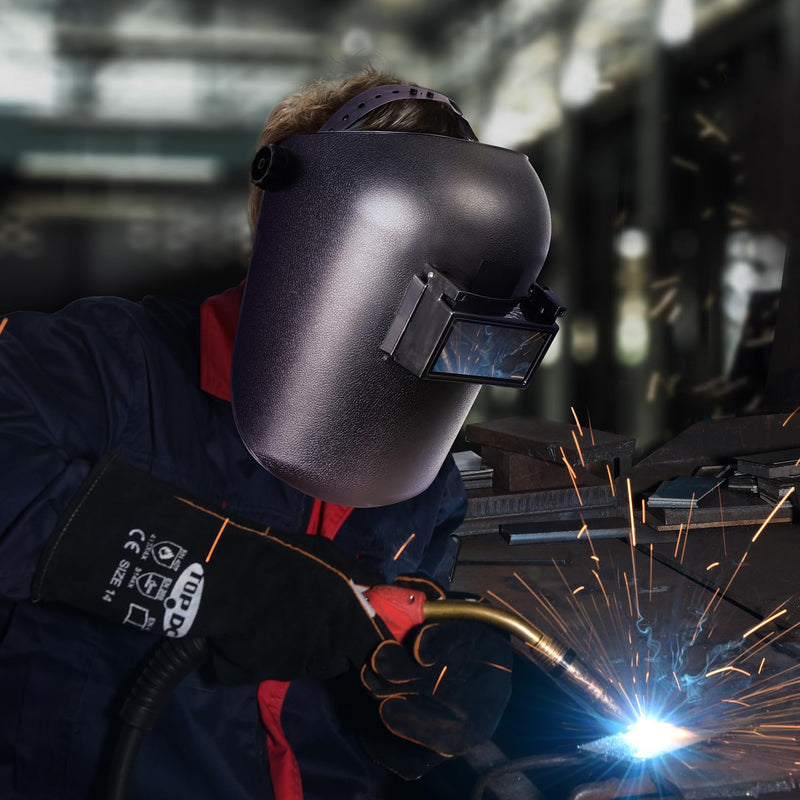 TOPDC Welding Helmet 3.86"x1.61", Flip Front Welding Mask with Adjustable Headgear, Shade 11 TD-LY800B Black