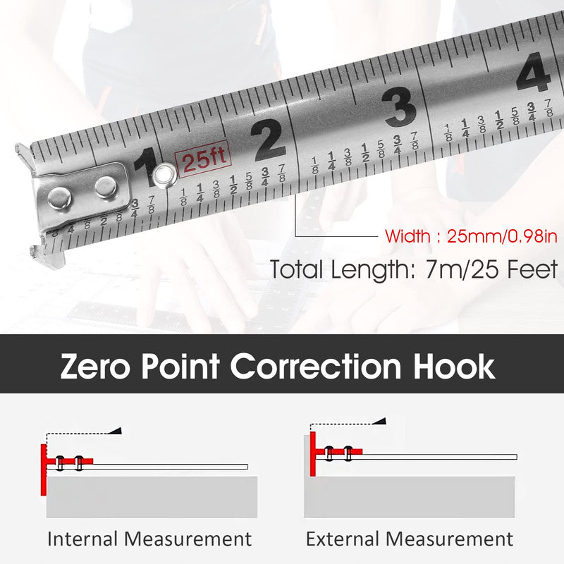7.5M/25FT Stainless Steel Retractable Tape Measure with Double-Sided Scale, Manual Lock Measure Tape, Waterproof Anti-Fall Measure Ruler, Retractable Measure Ruler for Household Agricultural (1PCS) 1PCS