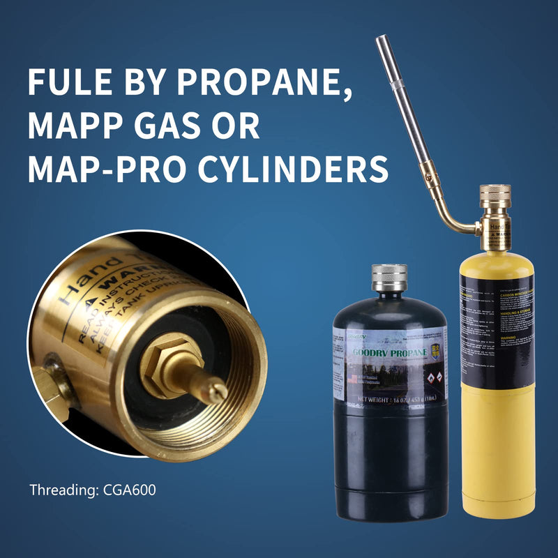 Propane Mapp Gas Torch Head 360° Rotatable Nozzle, Plumbing Torch Heat Adjustable Fuel by Propane Mapp Map-Pro Canisters, High Intensity, Brass Pressure Regulator Gold