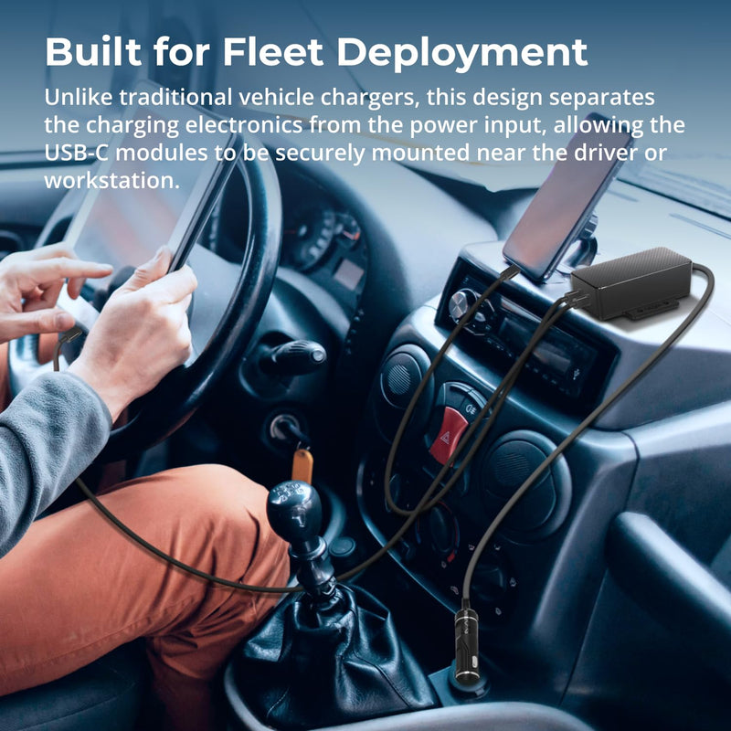 Coolgear 145W Dual USB-C Car Charger - PD 3.1 EPR Type C Vehicle Charger with 140W Laptop Charging, Mountable Flanges and 12V to 24V Plug for Trucks, Fleet Vans and Mobile Workstations