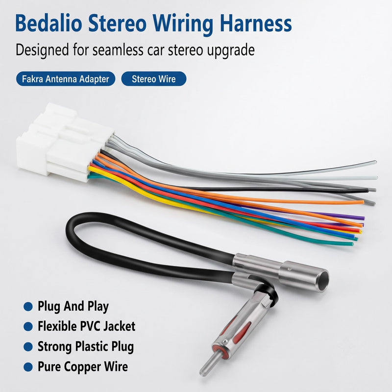 Radio Wiring Harness with Antenna Adapter Plug, Fit for 1989-2002 Chevy GMC Buick, Stereo Receiver Install Connector Kit, Audio Navigation DVD Tail Line, Plug and Play