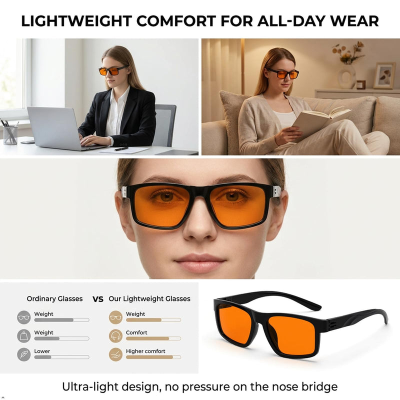 Eyekepper Amber Blue Light Blocking Glasses, Orange Tinted Lens Men Women | Green/Bluelight Blockers for Gaming/Sleep, Computer Screen Glare Blocker, Metalless Stylish Design, Screwless Spring Hinges Black