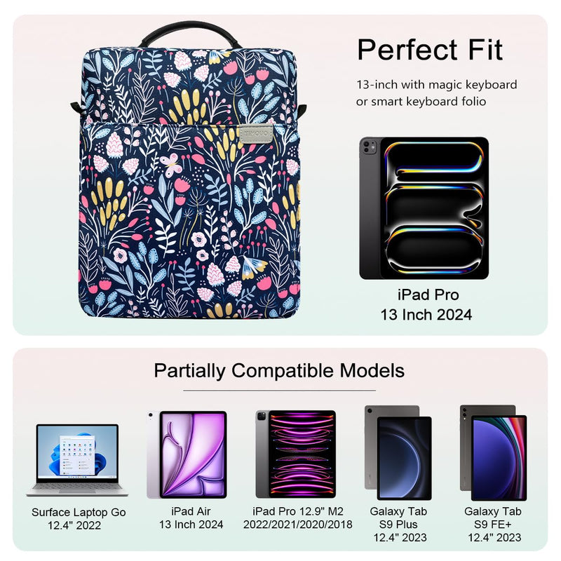 TiMOVO 13 Inch Tablet Sleeve Bag with Handle & Shoulder Strap for iPad Air 13 Inch 2024,iPad Pro 13 Inch 2024,iPad Pro 12.9 M2 2022/2021/2020,Galaxy Tab S8+/S9+ 12.4" 2022/2023, Colorful Flower