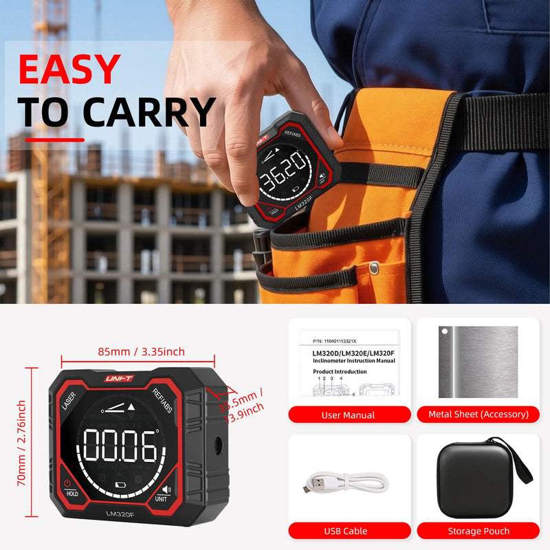 Digital Angle Finder Gauge 3 Laser Level UNI-T Magnetic Inclinometer 1000mA 3 Laser Line + 4-Side Magnets - LM320F