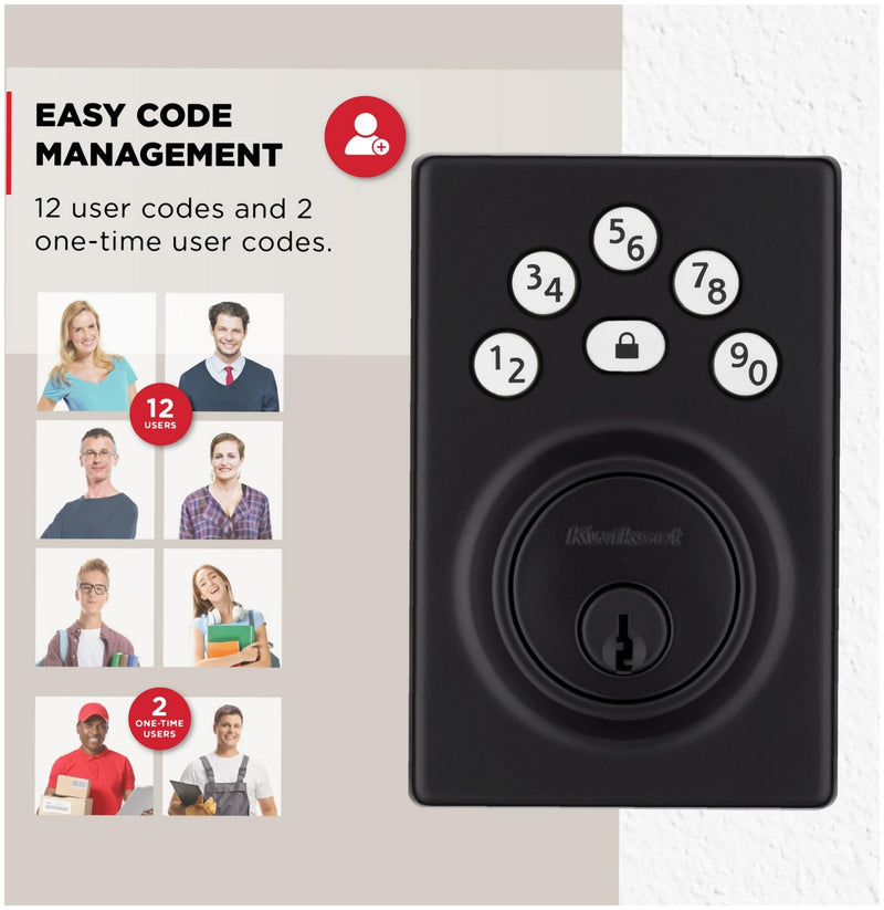 Kwikset 9240CNT-514 Contemporary Powerbolt Electronic SmartCode Deadbolt with RCAL Latch and RCS Strike Matte Black Finish No Size
