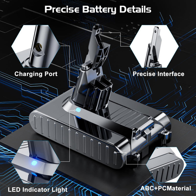 LED Display 10000mAh 21.6V Replacement for Dyson V7 Battery Compatible with SV11 Motorhead Animal Trigger HEPA Car+Boat Absolute Handheld Vacuum Cleaners Matte silver