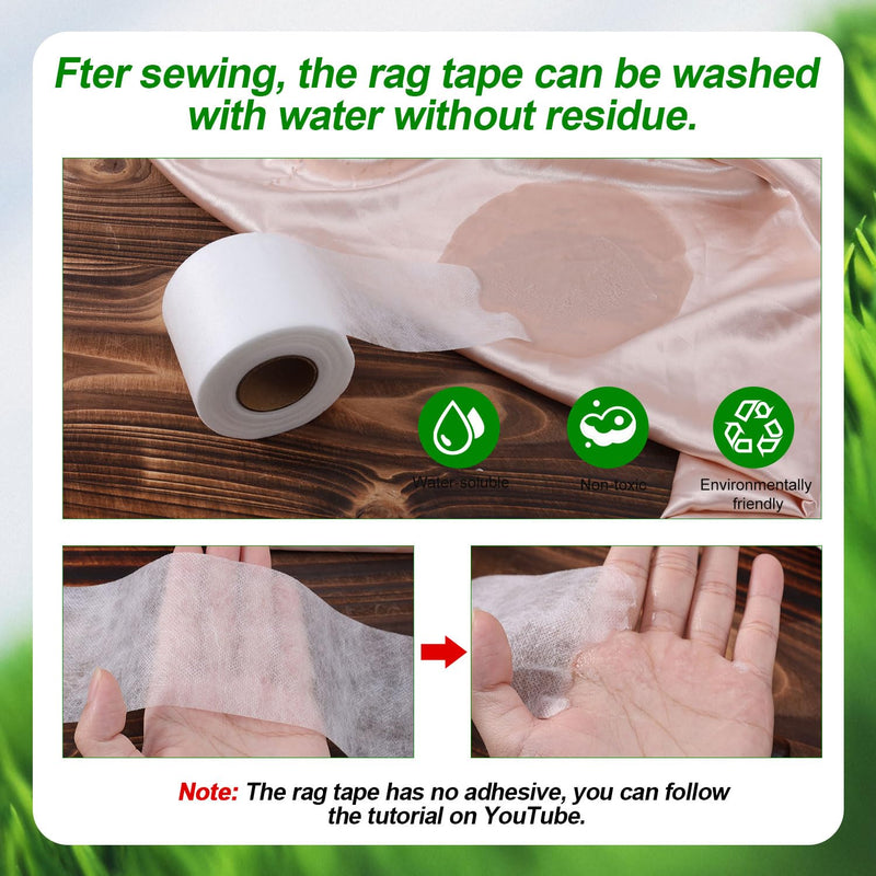 3 Rolls Scrap Tape, White Scrap Booking Tape Water Soluble Diagonal Seam Tape for Sewing Quilting Hemming Accessories