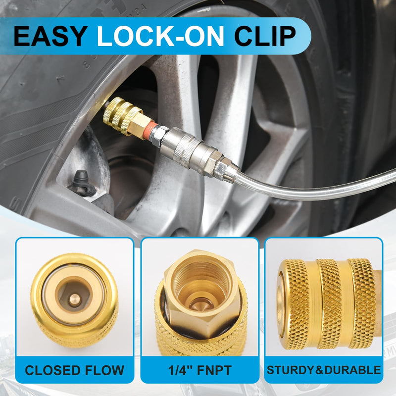 Closed Air Chuck,1/4 FNPT Brass Tire Air Chuck, Locking Air Chuck Quick Connect for Tire Inflator Gauge and Air Compressor (3 Pack)