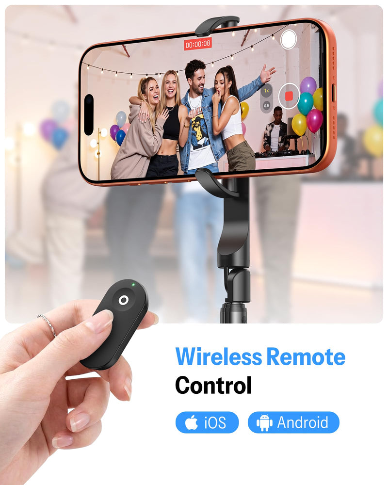 OMOTON 68" Magnetic Phone Tripod with Remote, Selfie Stick for iPhone Black | 0.01S Auto-Open, Aluminum Adjustable Height& Angle, Clip for Android, Dual-Sided Magnetic for Video Recording Travel Vlogging