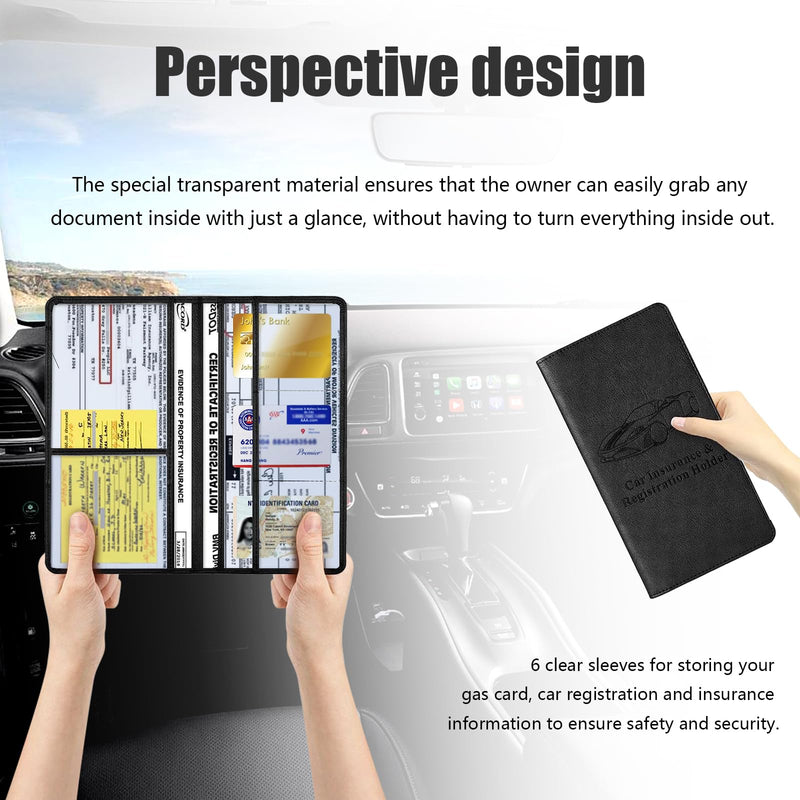 Kewucn Car Registration and Insurance Holder, Leather Auto Glove Box Organizer with Magnetic Shut, Vehicle Compartment Accessories Case for Cards, Driver License & Essential Documents Large-Black-1
