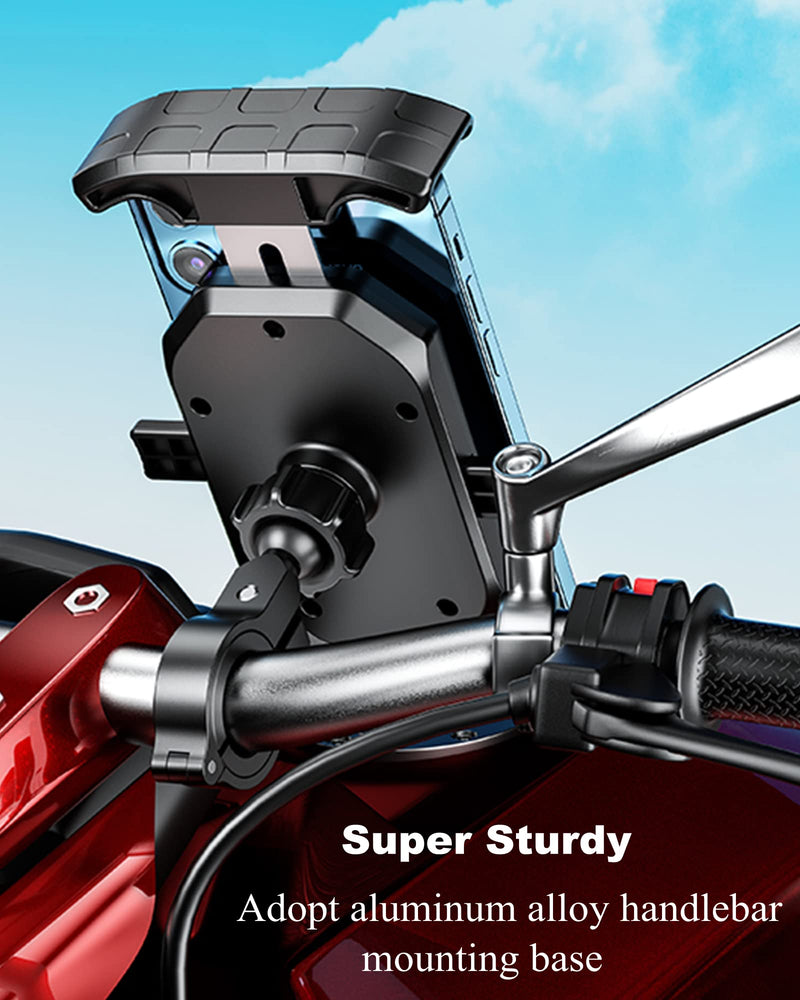  [AUSTRALIA] - BRCOVAN Motorcycle Phone Mount, [1s Lock] [One Hand Operation] Bike Phone Mount, Aluminum Alloy Mounting Base Handlebar Cell Phone Holder for Bicycle Motorcycle ATV Scooter Fit 4''-7'' Smartphones