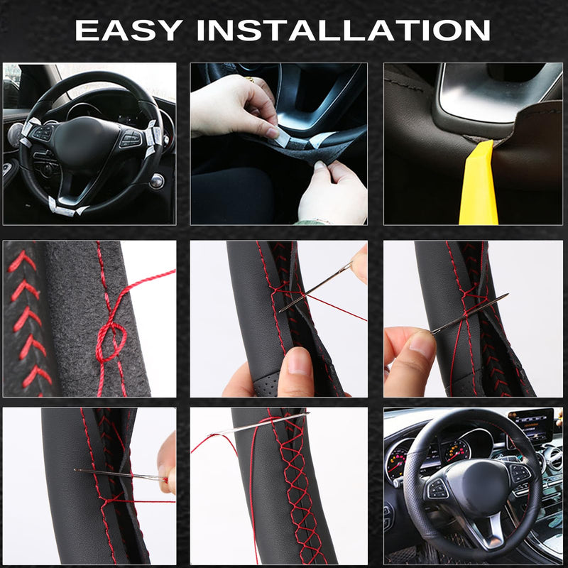 Car Steering Wheel Cover Microfiber Leather Stitch Wheel Wrap Fit for Honda Civic Civic 9 2012 2013 2014 2015,Black Black Thread