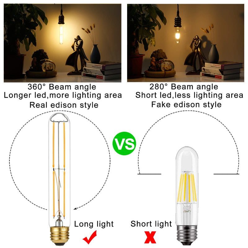 LiteHistory Dimmable E26 Light Bulb 6W Equal 60 watt led Light Bulb AC120V Warm White 2700K Edison 60 Watt 600LM T10 Bulb for Rustic Pendant,Industrial Pipe,Wall sconces,Vanity 6Pack 6w=60w Warm White 2700k 7.3 Inch(6 count)