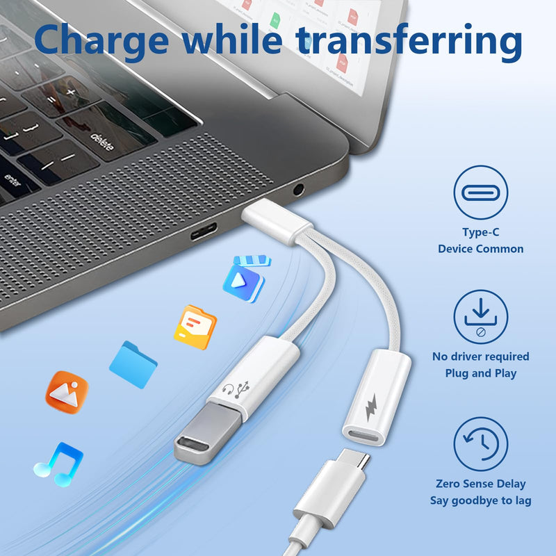 USB C Splitter 1 in 2 Out, Dual USB-C Charger and Headphone Adapter, USB-C Splitter PD 60W Fast Charging, Type C Audio Adapter Dongle Cable for Apple iPhone 15 16 17/iPad Pro/Galaxy/Pixel (1PACK) USB-C to USB-C and USB-C 1 PACK
