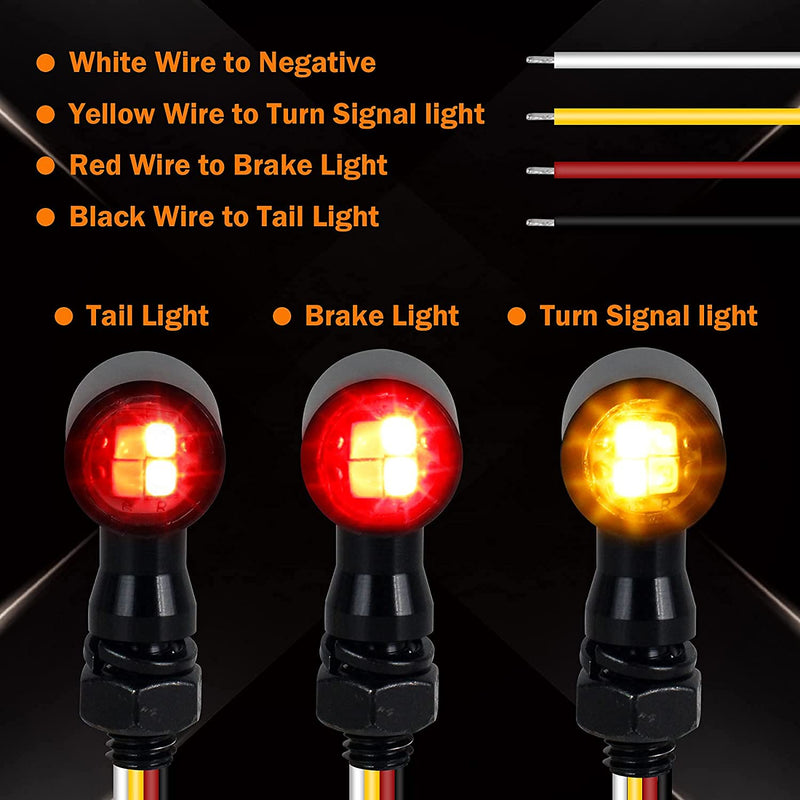 QUASCO Rear Motorcycle LED Turn Signals Universal Mini Size Brake Tail Light Blinkers Compatible with Harley Honda Kawasaki Suzuki Triumph Yamaha black with amber/red light