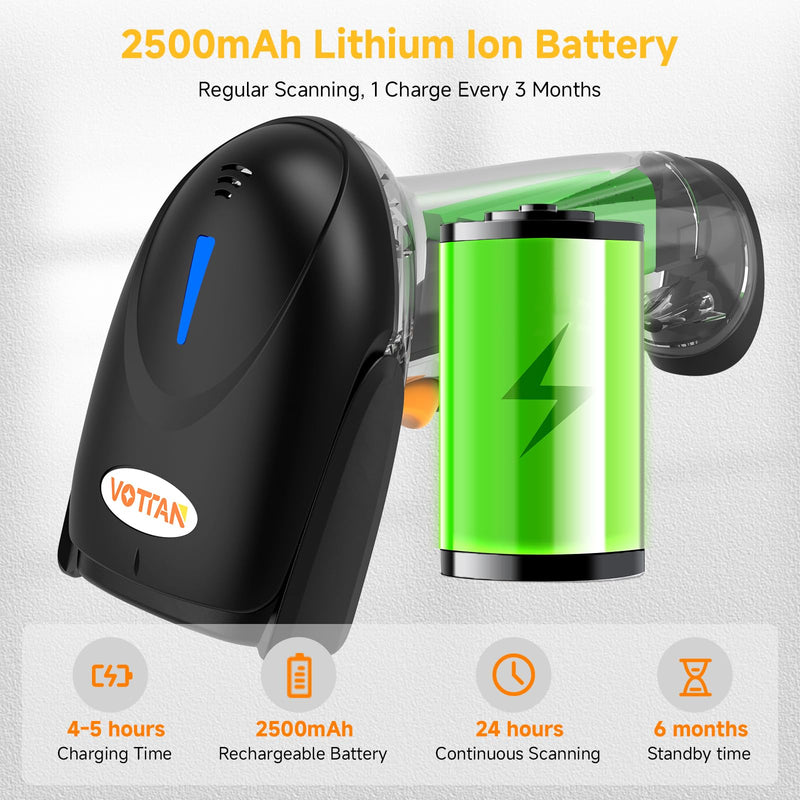 VOTTAN QR 2D Barcode Scanner, Bluetooth & 2.4G Wireless & USB Wired Connect iPad Phone Tablet PC POS, UPC EAN 1D PDF417 Data Matrix 2D Handheld Barcode Scanner
