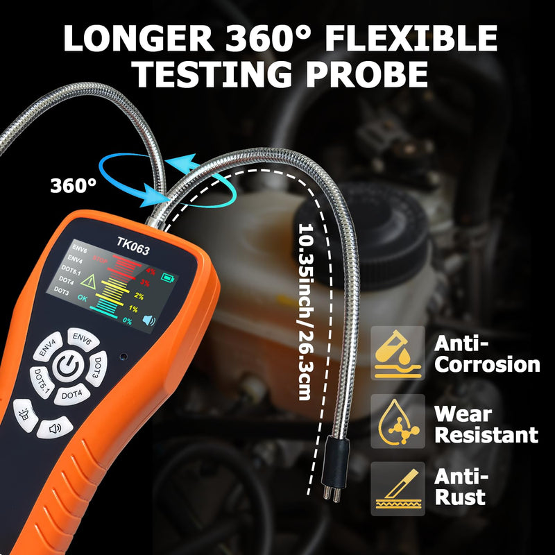 THIKPO Brake Fluid Tester for DOT3 DOT4 DOT5.1 EVN4 EVN6, High-Sensitivity Digital Brake Oil Moisture Tester with LCD Display, Built-in Calibration, Corrosion Resistance Probe, Buzzer Alarm