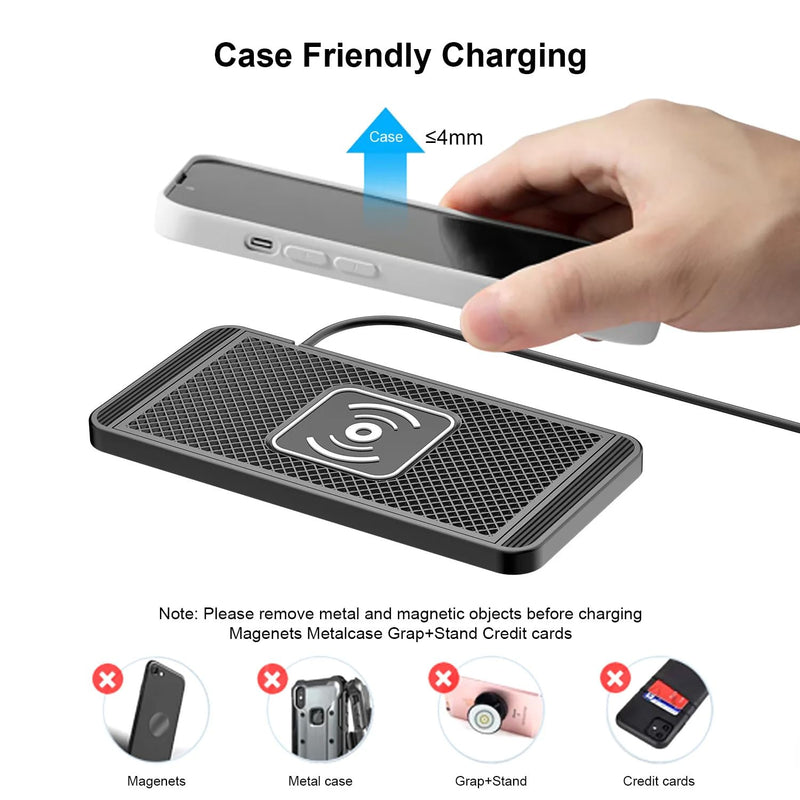 Wireless Charger Car Charging Pad 15W Fast Car Wireless Charger Pad, 15W Fast Charging, Anti-Slip, Universal Qi Compatible with iPhone and Wireless Charging Phones, Black(USB-C)