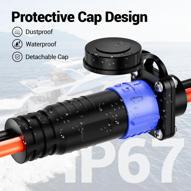 Trolling Motor Plug,12V/24V/36V/48V 2-Wire 8 Gauge 50A Receptacle for Minn Kota Marine Boat, Male & Female Waterproof Quick Connect Straight