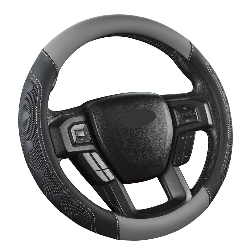 GIANT PANDA Car Steering Wheel Cover for Ford - F150 F250 F350 Expedition, (15.5-16 inches - Black+Gray) Ford F-Series & Expedition