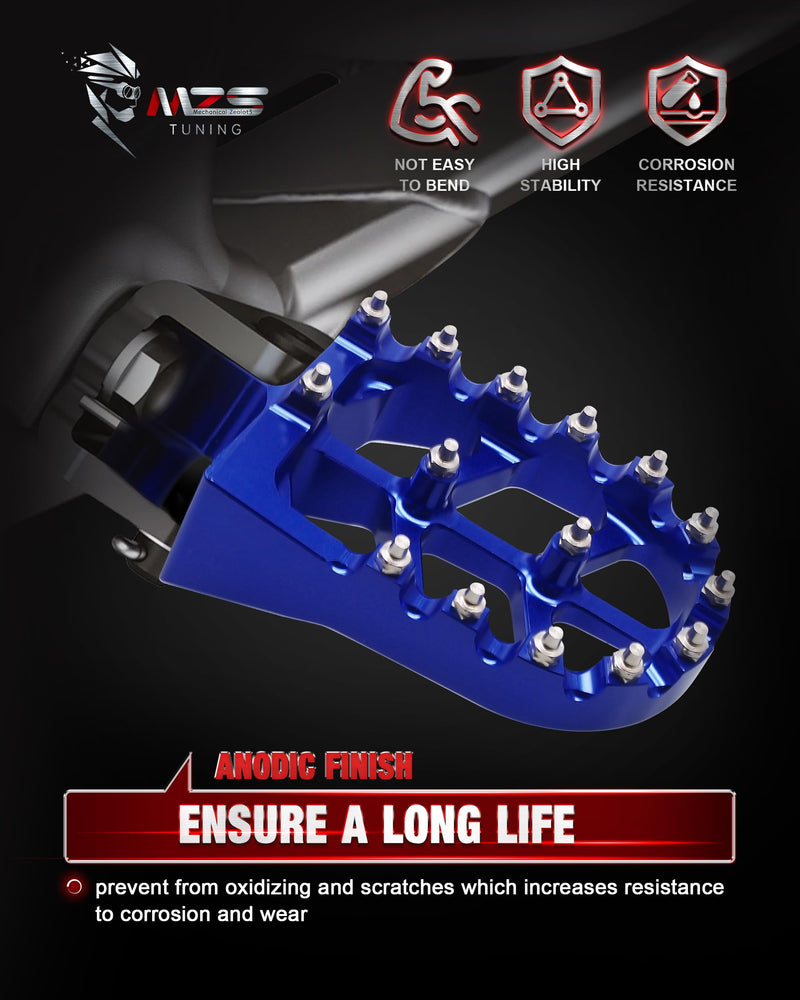 MZS Dirt Bike Foot Pegs, CNC Motocross Footpeg MX Footrest Rest Pedal Blue Compatible with YZ65 YZ85 YZ125 YZ250 YZ250F YZ125X YZ250X YZ426F YZ450F YZ450FX YZ250FX WR250F WR450F YZ 65/85/125/250/250F/250X/426F/450F,WR 250F/450F