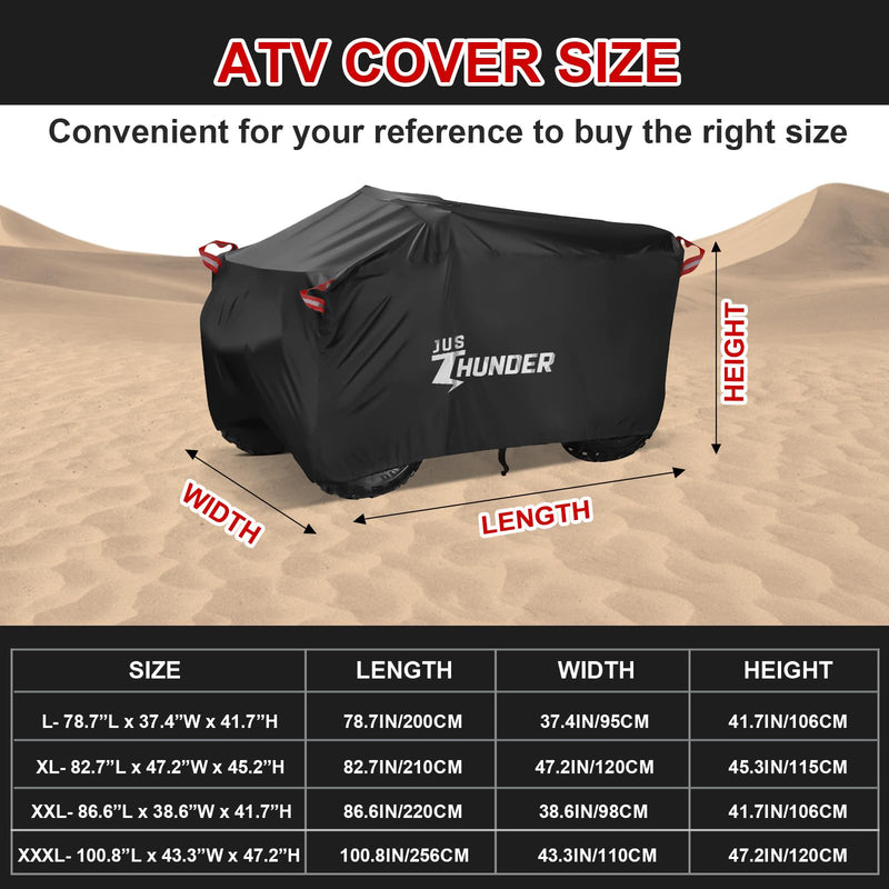 ATV Cover Waterproof Outdoor - Windproof ATV Covers Heavy Duty 4 Wheeler Cover Ripstop UV Protects Four Wheeler from Sun Rain Snow, Quad Cover for Polaris Yamaha Suzuki Honda XL Black XL-82.7''L x 47.2''W x 45.2''H