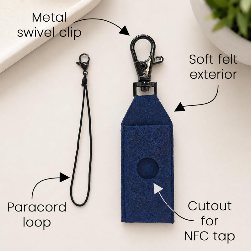 Felt Case for YubiKey, Keychain Holder,Compatible with YubiKey 5C NFC-5 NFC | YubiKey Felt Sleeve Case with Keychain Clip, Soft Felt, Navy Blue
