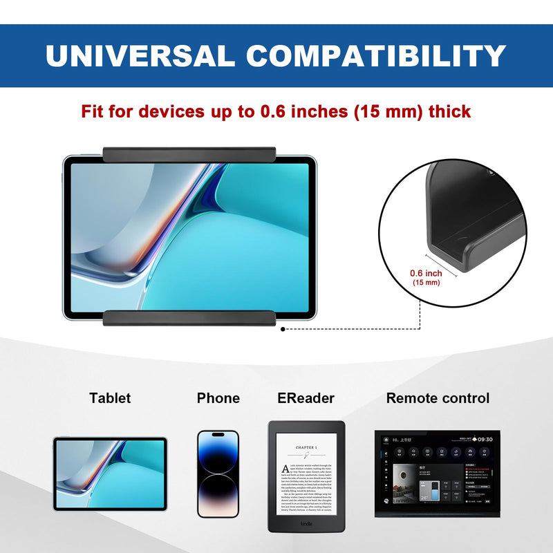 RUKUHOT Universal Wall Mount for Tablet, Phone, eReader and Remote Control, Holder Stick on Wall, compatible with iPad, iPhone, Samsung, Surface, Huawei, Xiaomi, Lenovo. Adhesive or Screw Installation