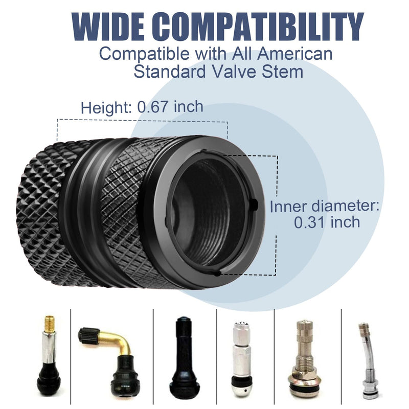 Tire Valve Stem Caps - 5 Pack Corrosion Resistant Premium Anodized Alloy Air Valve Caps Universal for Car SUV Bike Accessories Black