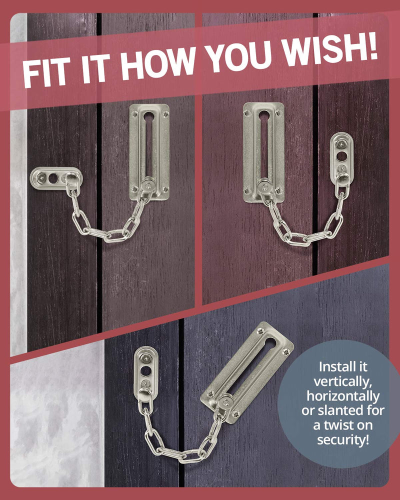 Jack N'Drill 2 Pack Door Chain Lock, 100% Child Proof Safety Chain Door Lock, Sturdy & Rust-Resistant Steel, Heavy Duty Chain Locks for Inside Door and Extra Front Door Lock (Satin Nickel) 7.79″ Chain Length - Satin Nickel
