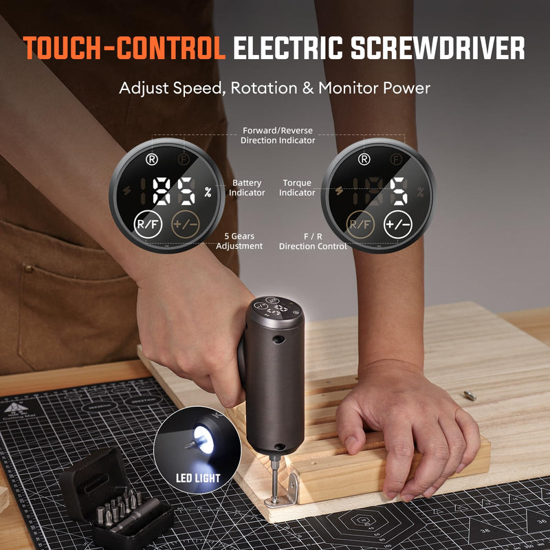 Electric Screwdriver Set - 4V Cordless Screwdriver Rechargeable 2500mAh - 5 Torque Settings Power Screwdriver 250RPM 5N·m Max - Tools for Furniture Electrical Repairs - LED, 15 S2 Metal Bit, 1/4" Hex