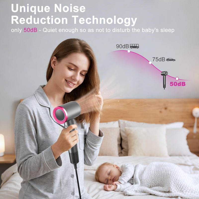Ionic Hair Dryer 110000 RPM, 4 Heat & 2 Speed Settings with Cool Shot | 110000 RPM brushless motor for 2 mins fast drying, ionic frizz control, lightweight design, quiet 50dB low noise