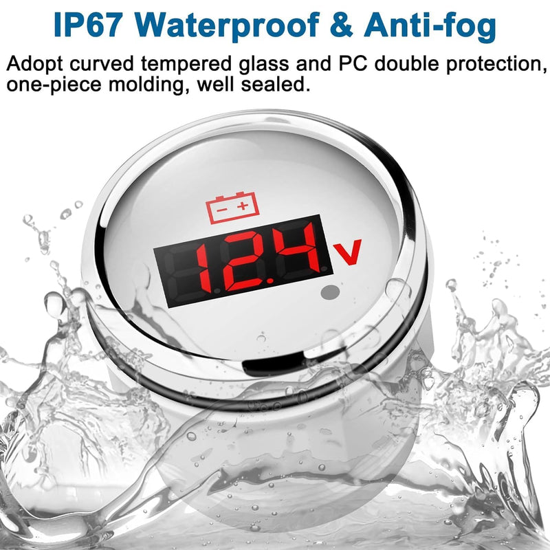 Linkstyle 24V 12V Voltmeter Gauge, Waterproof Volt Meter 12 Volt, 52mm Battery Voltage Gauge with Smart Alarm for Boat Marine