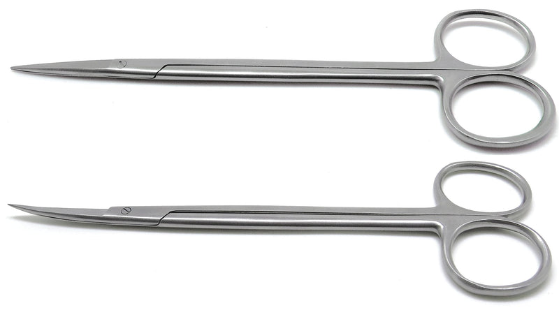 2 Pcs Dental Surgical Medical ENT Scissors Kelly Straight & Curved 7" Sharp/Sharp Instruments