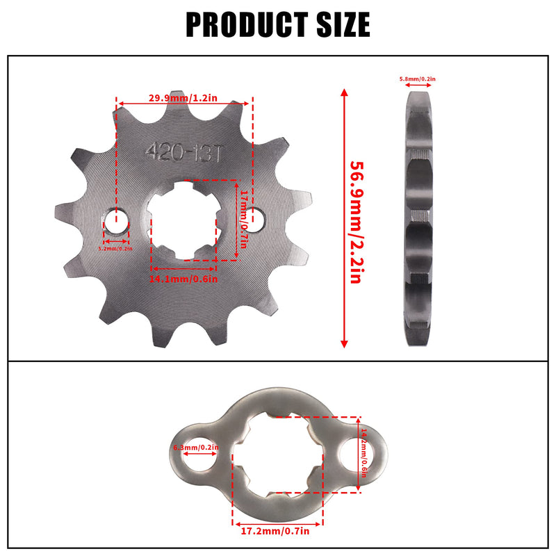 Motorcycle 420-13T Front Sprocket 17mm Compatible with 50cc 70cc 90cc 110cc 125cc 140cc15cc 160cc Lifan Loncin Dirt Bike 420 13t 17mm 1