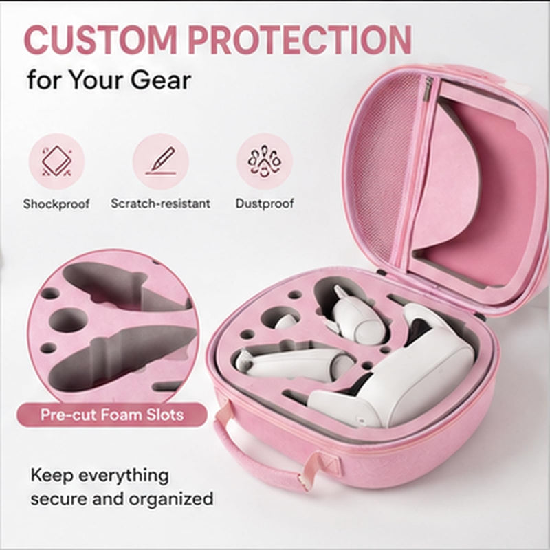 Comecase Hard Carrying Case for Meta Quest 3 and Quest 3S, Pink | Pre-Cut Foam, Mesh Pocket, Handle and Detachable Shoulder Strap, Organize Headset, Controllers and Accessories, case only