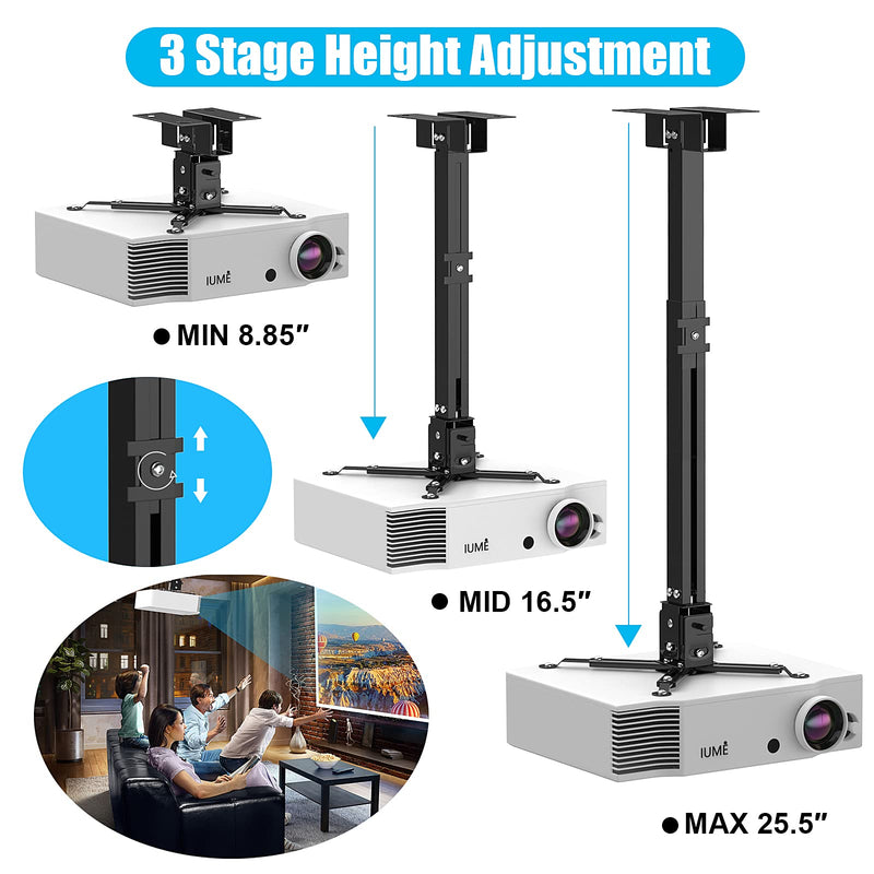 IUM Projector Ceiling Mount, Universal Black Projector Mount Extendable Stand Bracket Wall Mount Hanger for Most Projectors