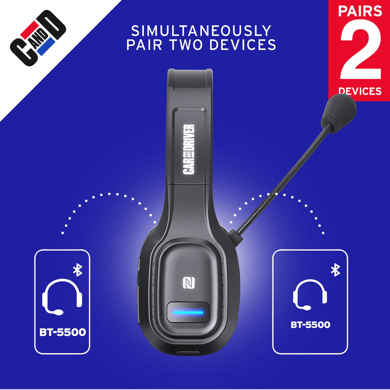 BT5500 Trucker Bluetooth 5.0 Headset Noise Cancelling Microphone | Wireless Headset, Rotatable Mic, Adjustable Headband Multi Device Pairing, Voice Assistant Support, 30-HR Talk, 57-HR Music Over-Head Black