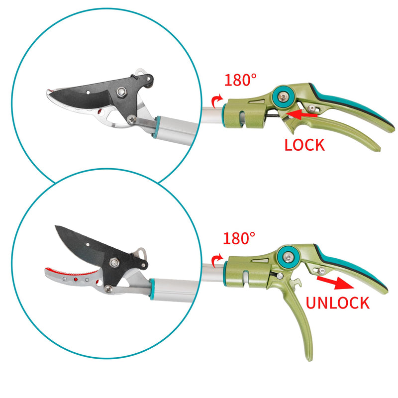 GARTOL Cut & Hold Pole Pruner, 4.2 FT Lightweight Fruit Picker with 180° Rotating Handle, SK5 Steel Blade Cuts up to 1/2 Inch, Long Reach Garden Tree Trimmer & Branch Cutter for Shrubs, Bushes
