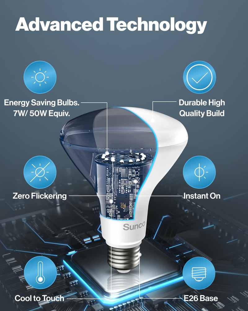 Sunco 10 Pack BR20 LED Bulb Dimmable, Small Recessed Lighting Bulbs, R20 Mini Flood Light Indoor, 550 LM, 7W (50W Equivalent), 2700K Soft White, E26 Base, Can Light for Home, Kitchen, Bedroom UL 10 Count (Pack of 1) White 27k