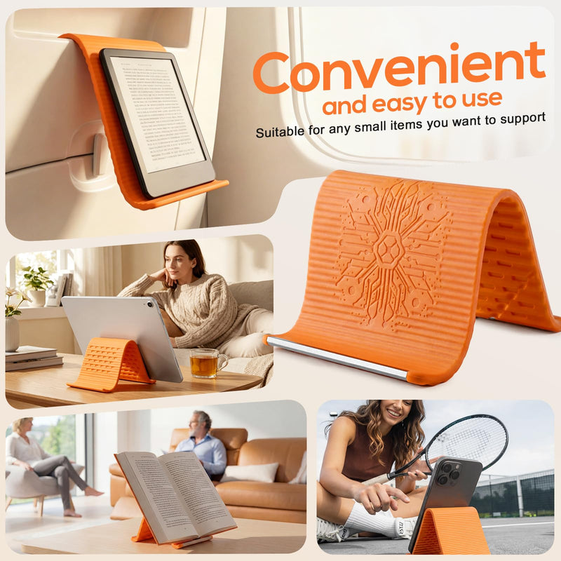 Foldable Airplane Phone Holder for Travel (1 Pack, Orange) | Flexible Silicone Aluminum Phone Stand for Tablet Laptop, Travel, Desk, Bed & Treadmill