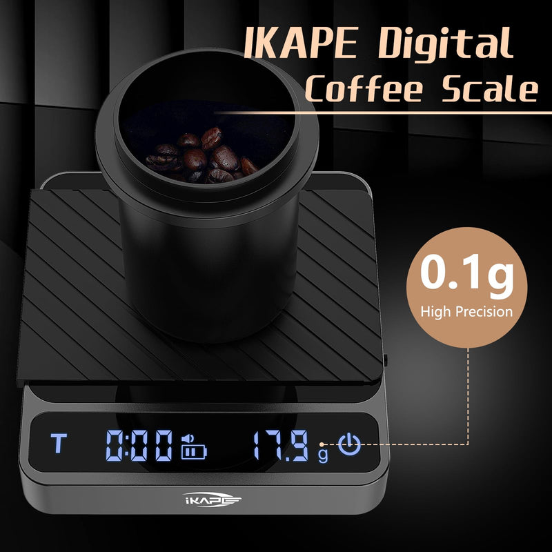 IKAPE Digital Coffee Scale, Premium Aluminium Espresso Scales with Timer, 2kg/0.1g High Precision Rechargeable Drip Espresso Scale with Tare Function, LED Display(Black) Black Pro
