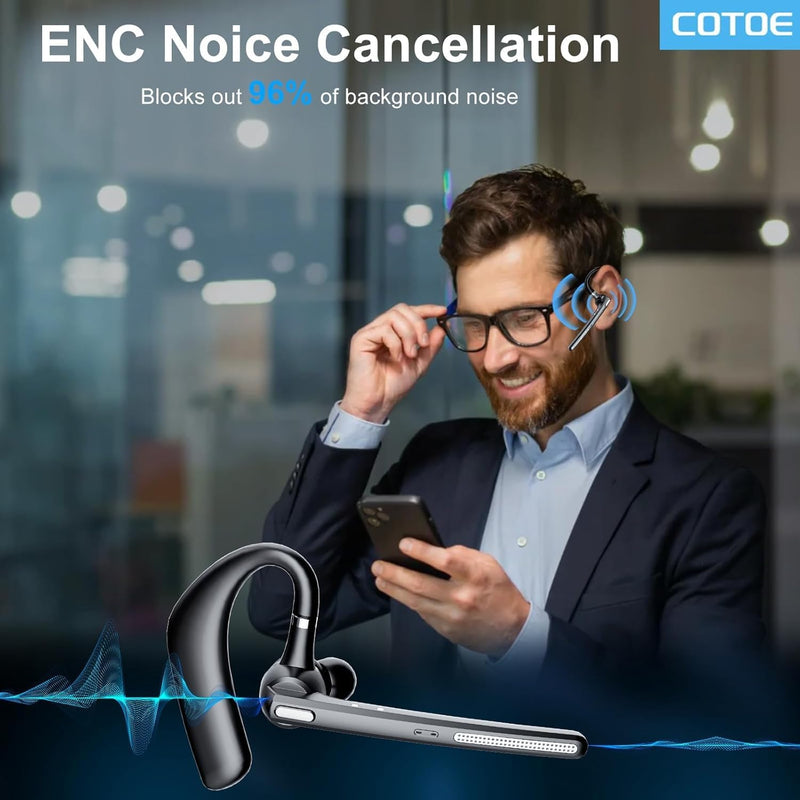 Bluetooth Headset with 72-Hour Talk Time & 500mAh Charging Case, Bluetooth V5.3 Headset with Noise Cancelling Mic – Wireless Earpiece Hands-Free Headphones for Office Trucker Driving Business,Black Black