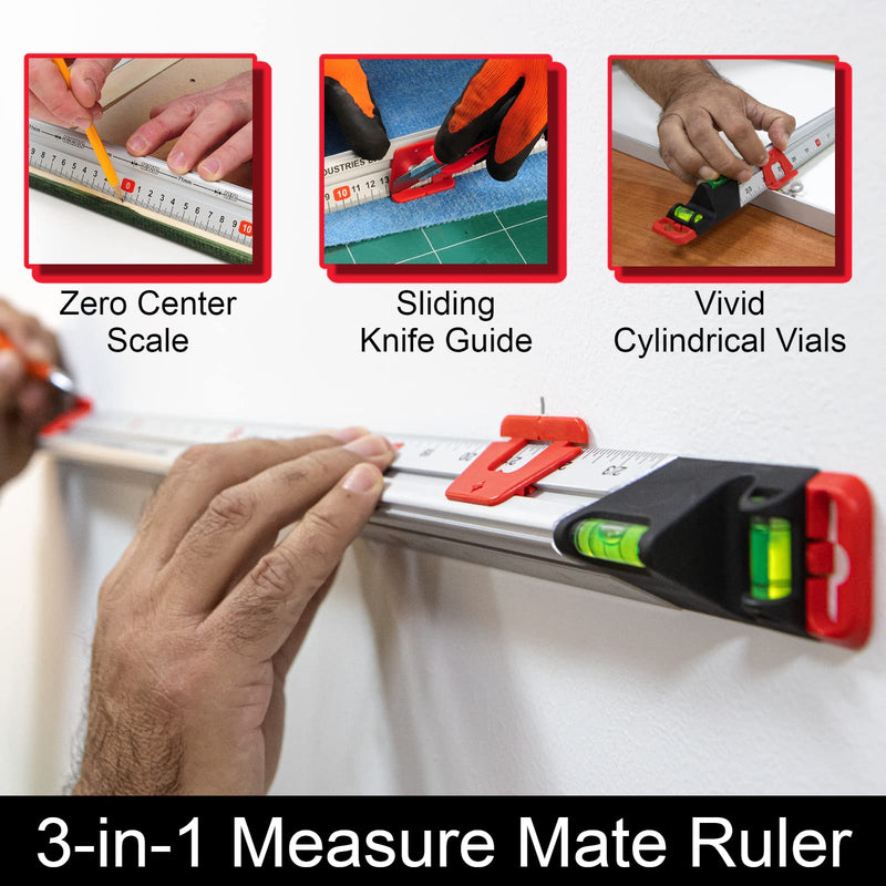 Kapro - 313 Measure Mate - Ultimate Home-Improvement Tool - With Level and Ruler - Features Sliding Markers and Knife Guide - Includes Nail Gripper and Drill Bit Gauge - 32 Inch 32"