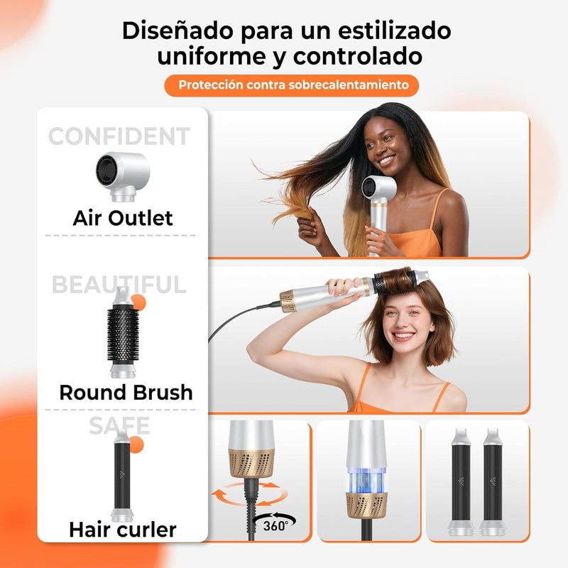 Hair Styler 5 in 1 Hair Dryer Brush, Hot Air Brush 1000W Air Styler with Brush Hair Dryer, Curling Iron and Hair Straightener for Hair Styling, Volume, Straightening, Curling (White) Medium White