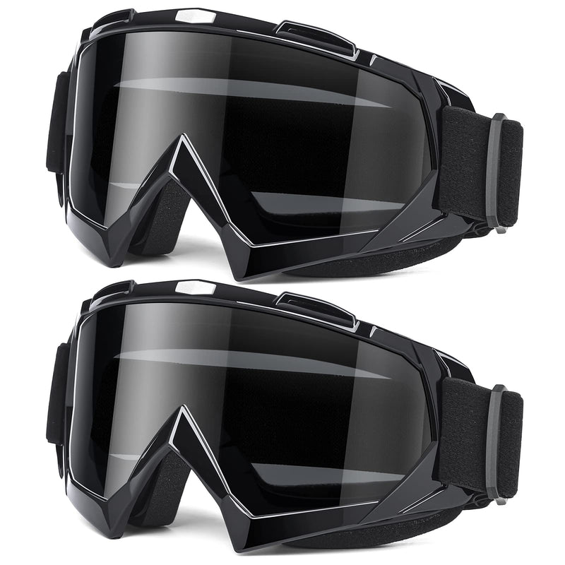 Adult Dirt Bike Goggles, 2-Pack ATV Motorcycle Goggles for Men & Women, Wide Vision Riding Off-Road Goggles 01.shiny Black Frame/Transparent Grey Lens × 2