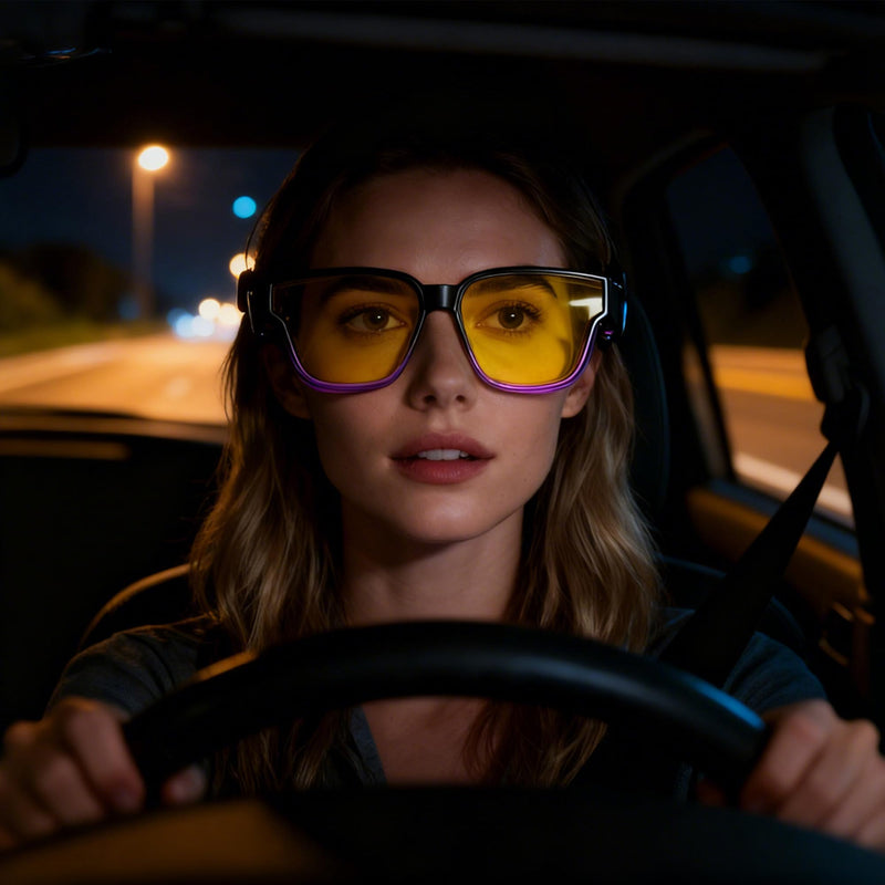 Oversized Polarized Night Driving Glasses Fit Over Glasses Unisex | Oversized Polarized Night Vision Lenses, Anti Glare Yellow Fit Over Prescription Glasses, Ideal for Night Driving B05 Gradient Purple Frame/Night Vision Lens