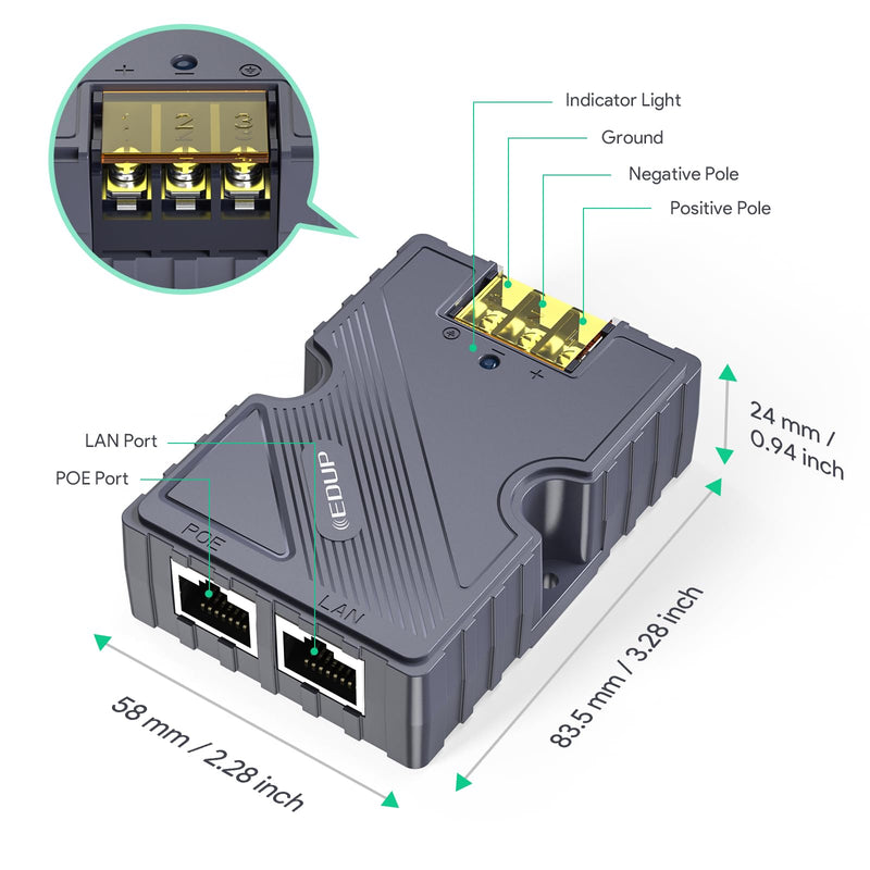 EDUP Starlink Gen2 GigE PoE Injector 150W with ABS Surge & ESD Protection, Starlink DC Step UP Converter 12V to 48V, Work for Starlink Dishy V2 Internet Kit Satellite Network to Router/Desktop/Laptop